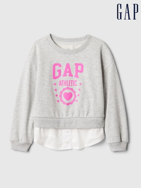 Gap Grey Vintage Soft Layered Logo Crew Neck Jumper (6mths-5yrs) (E88713) | €11.50
