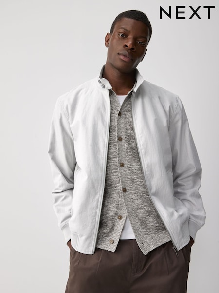 Grey Linen Blend Lightweight Harrington Jacket (E88741) | €93