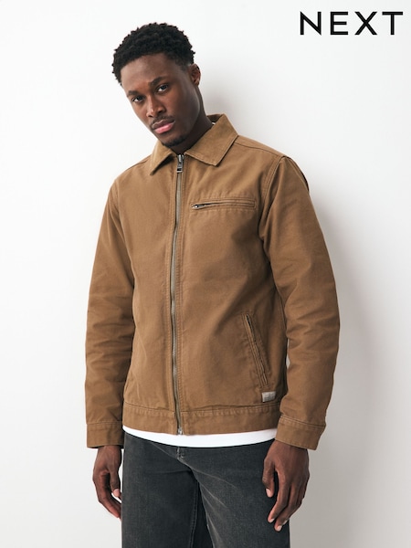 Светло-коричневый - Canvas Worker Jacket with Corduroy Collar (E88744) | €69