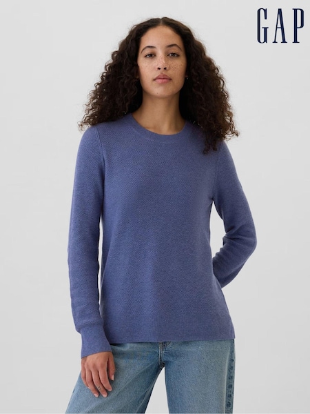 Niebieski - Fakturowany sweter z okrągłym dekoltem Gap Bella (E88757) | 190 zł
