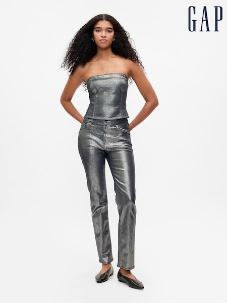 Gap Silver High Waisted Metallic 90s Straight Jeans (E88772) | €22.50