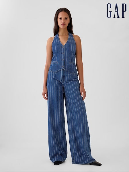 Gap Blue Mid Rise Pinstripe Baggy Jeans (E88774) | €34