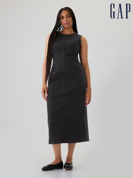 Gap Black Denim Crew Neck Midi Dress (E88776) | €41