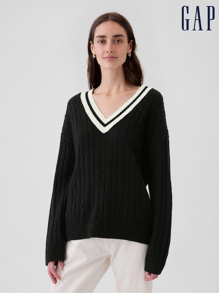 Gap Black Varsity Cable Knit CashSoft Jumper (E88788) | €29