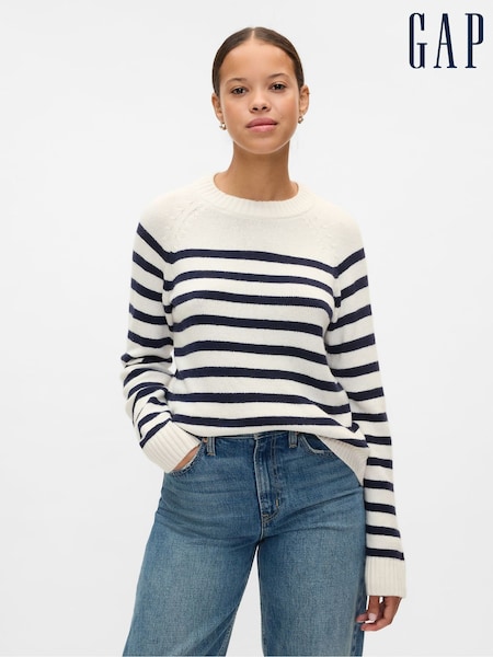 Valkoinen/Musta - Gap Raita CashSoft Pyöreä kaula-aukko Neulepusero (E88806) | €55