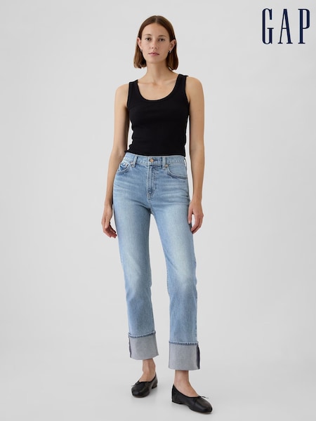 Голубой с манжетами - Gap High Waisted 90s Straight Jeans (E88833) | €73