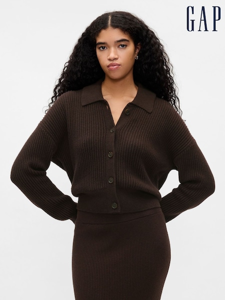 Gap Brown CashSoft Long Sleeve Ribbed Collar Cardigan (E88836) | €34