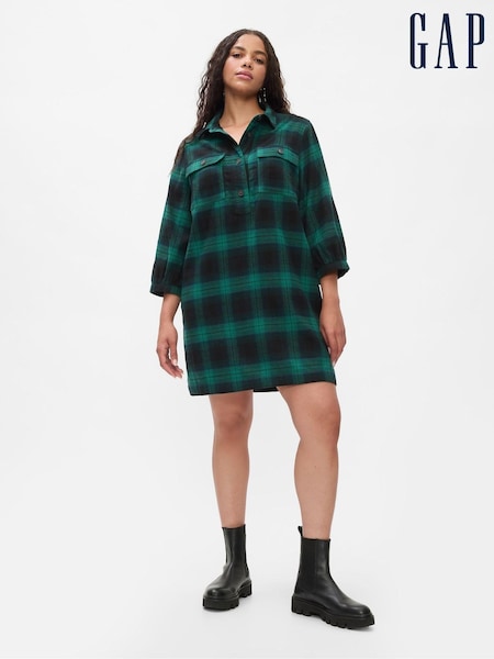 Gap Green Flannel Utility Mini Shirtdress (E88841) | €34
