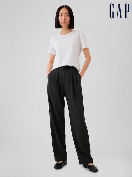 Gap Black Everyday High Waisted Brushed Twill Pleated Taper Trousers (E88850) | €29