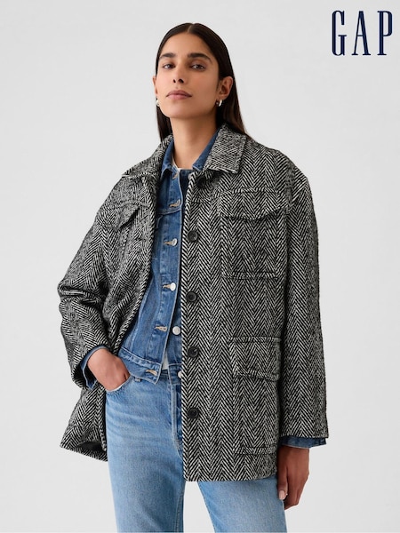 Gap Black Herringbone Belted Utility Jacket (E88855) | €134