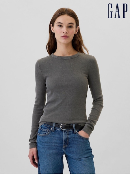 Gap Grey Ribbed Long Sleeve Crew Neck T-Shirt (E88883) | €25