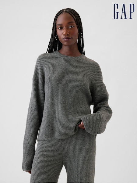 Gri - Gap CashSoft Oversized Shaker-Stitch Crew Neck Jumper (E88895) | 335 LEI