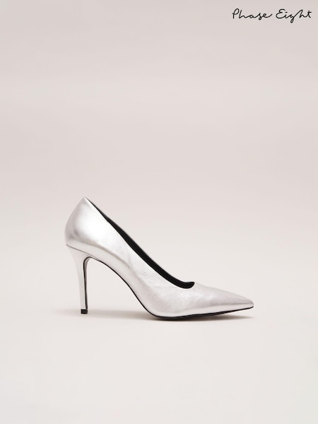Phase Eight Silver Leather Pointed Court Shoes (E88896) | AED288