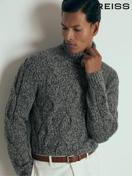 Reiss Black/White Richards Atelier Cabled-Cashmere Roll-Neck Jumper (E88913) | AED2,866