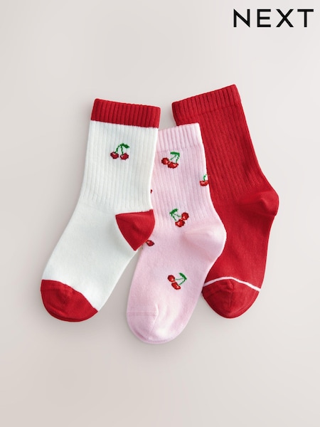 Rot und Pink - 3 Pack Cotton Rich Cherry Ankle Socks (E88927) | 8 € - 11 €