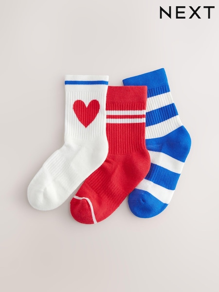 Rot / Weiß - 3 Pack Cotton Rich Heart and Stripe Ankle Socks (E88930) | 8 € - 11 €