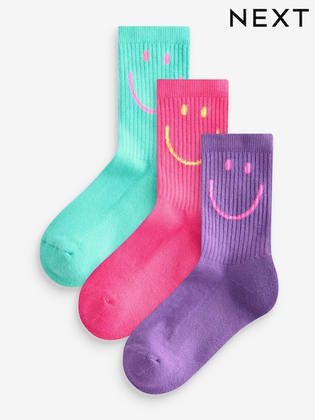 Pink, Purple and Teal Blue Character Regular Length Cotton Rich Cushioned Sole Ankle Socks 3 Pack (E88931) | €7 - €9