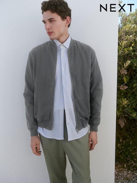 Blue TENCEL™ Lyocell Linen Blend Bomber Jacket (E88946) | €79