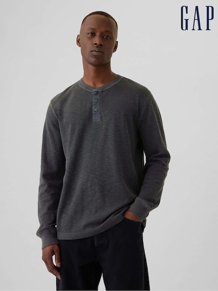 Gap Black Waffle 100% Cotton Henley T-Shirt (E88962) | €46