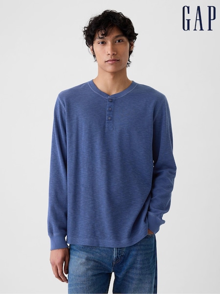 Gap Blue Waffle 100% Cotton Henley T-Shirt (E88963) | €50