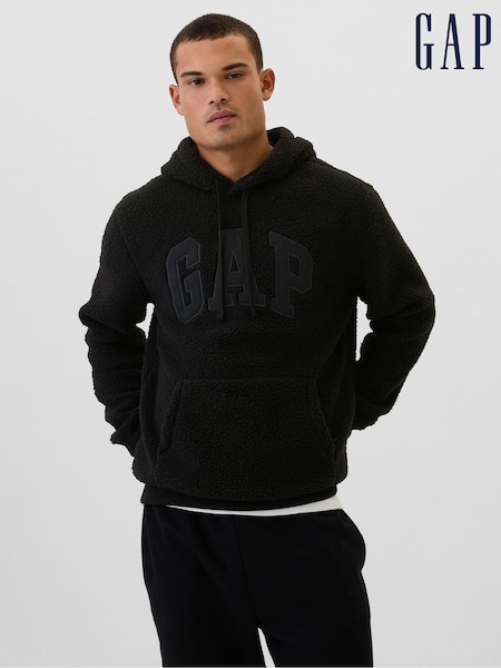 Negru - Hanorac cu logo din lână sintetică sherpa Gap (E88985) | 261 LEI