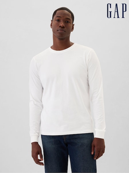 Gap White Long Sleeve Everyday 100% Cotton Crew Neck T-Shirt (E88991) | €23