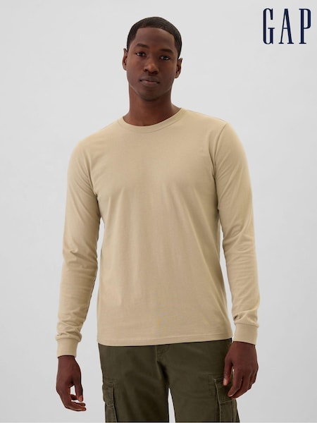Gap Beige Long Sleeve Everyday 100% Cotton Crew Neck T-Shirt (E88995) | €23