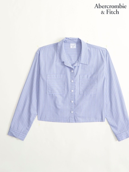 Abercrombie & Fitch Blue Stripe Cropped Shirt (E89056) | AED84 - AED90