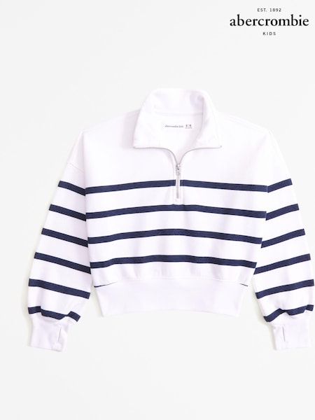 Abercrombie & Fitch Quarter Zip Striped White Sweatshirt (E89061) | €26 - €27