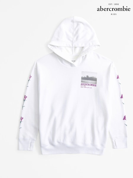 Abercrombie & Fitch Graphic Logo White Hoodie (E89065) | 143 LEI - 150 LEI
