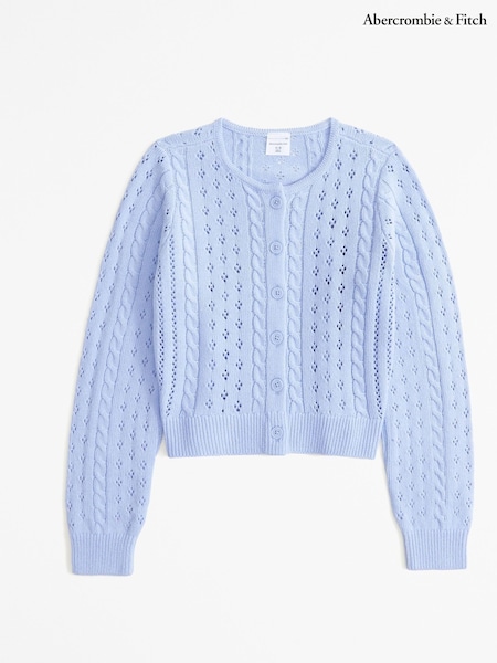 Albastru - Abercrombie & Fitch alb decupat, rotund, tricot cu cablu Guler Cardigan (E89070) | 121 LEI - 129 LEI