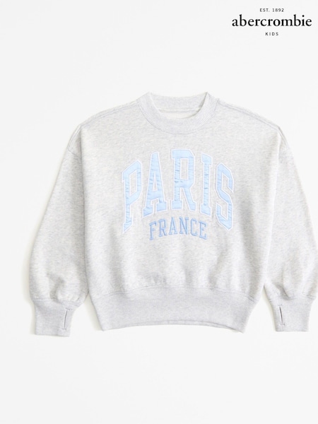 Gri - Abercrombie & Fitch Roz New York Applique Guler rotund Hanorac (E89078) | 139 LEI - 147 LEI