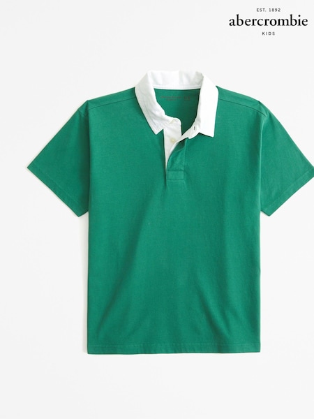 Abercrombie & Fitch Green Stripe Rugby 100% Cotton Polo Shirt (E89111) | €14 - €15