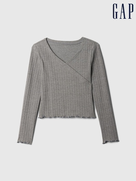 Gap Grey V-Neck Ribbed Long Sleeve Wrap Top (4-13yrs) (E89156) | €13.50