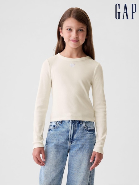 Gap Beige Ribbed Embroidered Graphic T-Shirt (4-13yrs) (E89167) | €20