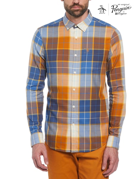 Original Penguin Plaid Cotton Blend Stretch Brown Shirt (E89209) | €49
