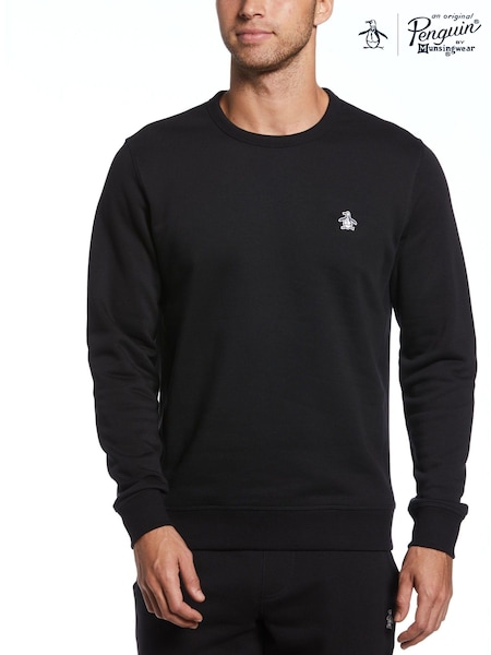 Original Penguin Sticker Pete Fleece Crew Neck Black Sweatshirt (E89217) | €86