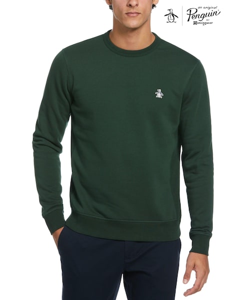 Original Penguin Green Sticker Pete Fleece Crew Neck Sweatshirt in Sycamore (E89229) | AED189