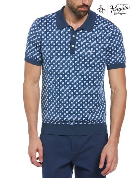 Original Penguin Blue Jacquard Short Sleeve 100% Cotton Polo Shirt (E89241) | 255 SAR