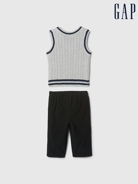 Gap Grey Brannan Bear Jumper Vest & Trousers Outfit Set (Newborn-24mths) (E89316) | €23