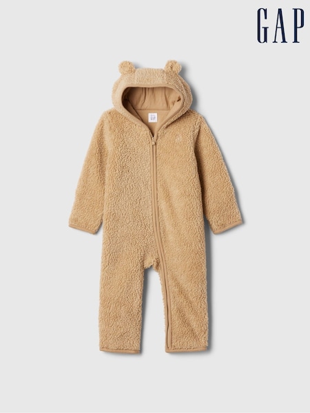 Gap Brown Sherpa Bear Hooded Footless Pramsuit (Newborn-24mths) (E89317) | €40