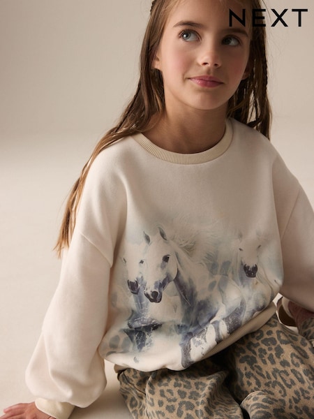 Ecru Horse Graphic Sweatshirt (3-16yrs) (E89331) | AED64 - AED89