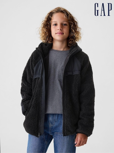 Gap Black Sherpa Zip Up Hooded Fleece (4-13yrs) (E89343) | €66