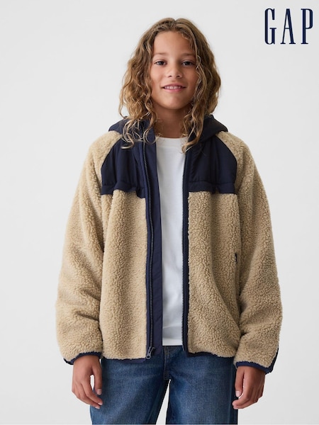 Gap Beige Sherpa Zip Up Hooded Fleece (4-13yrs) (E89344) | €66