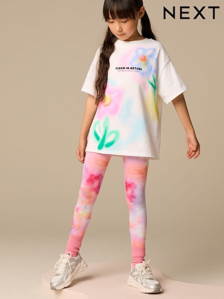Pink Floral Graffiti T-Shirt And Sport Leggings Set (3-16yrs) (E89369) | AED81 - AED112