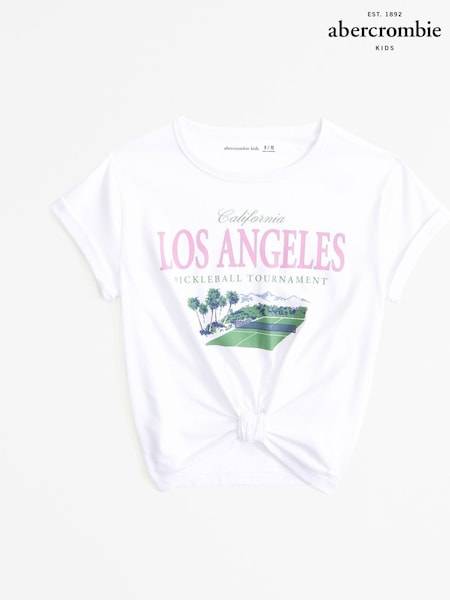 Abercrombie & Fitch Cross-Front Logo White T-Shirt (E89411) | AED55 - AED61