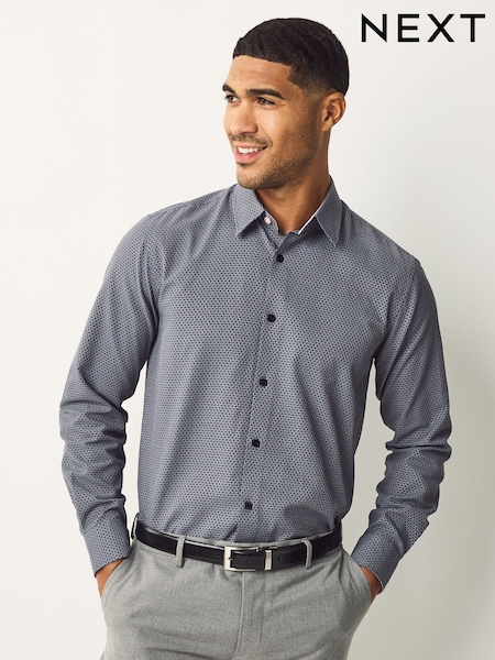Navy Regular Fit Long Sleeve Single Cuff Textured Shirt (E89419) | €44