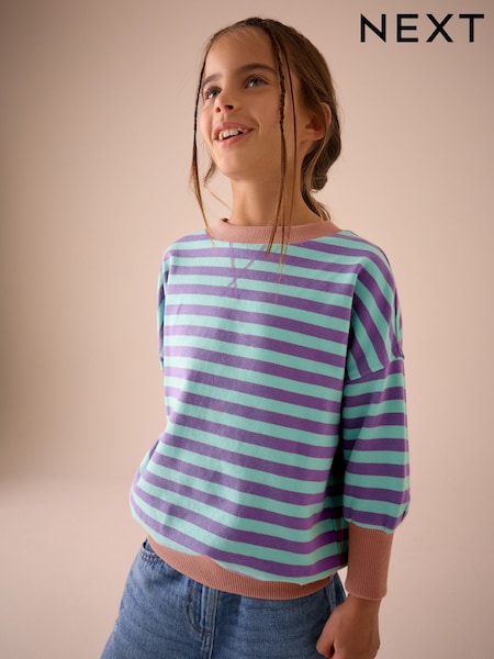 Синяя/пурпурная - Stripe 100% Cotton Sweatshirt (3-16yrs) (E89430) | €13 - €18