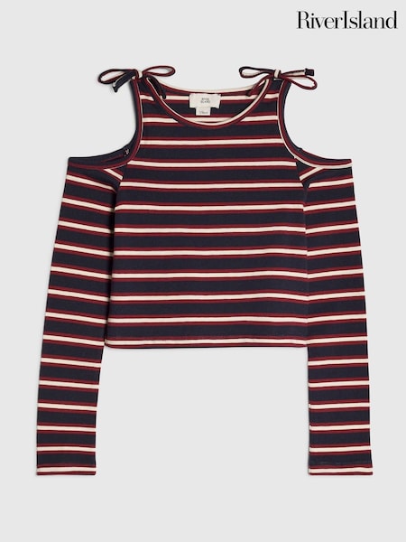 Blue - River Island Stripe Cold Shoulder T-shirt