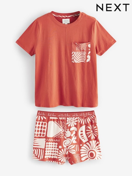 Rust Brown Abstract Short Set Pyjamas (E89448) | R$ 120